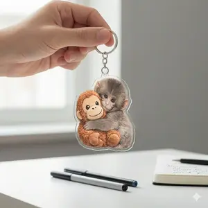 Funny Monkey Meme Keychian, Viral Baby Macaque Punch Monkey Keychain, Cute Emotional Support Monkey Graphic Bag Chram