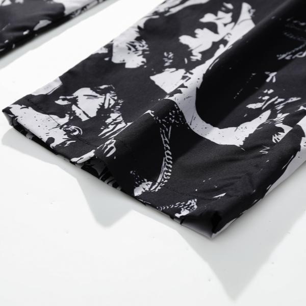 Artistic ink printing casual pants men's loose hanging high street pants black and white graffiti trend straight pants