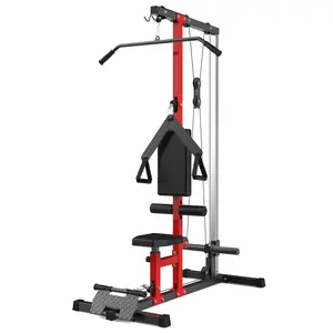 Wall Mounted LAT Pull Down Machine for Home Gym, 400LBS Capacity High & Low Dual Pulley Cable System, 20 Adjustable Heights Strength Training Equipment with Lat Bar & Footrest, Heavy Duty Row Machine for Back & Full-Body Workout, Space-Saving