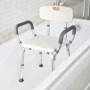 Adjustable Shower Chair with Padded Armrests & Back - 350 lb Capacity Bath Seat, Non-Slip Shower Stool for Elderly/Disabled, Height Adjustable