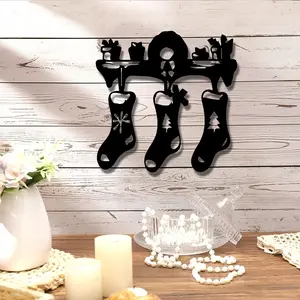 1 piece of retro metal Christmas stocking wall decoration - black painted iron strip hook - indoor and outdoor holiday decoration - perfect Christmas, wedding, housewarming gift - comes with easy installation accessories