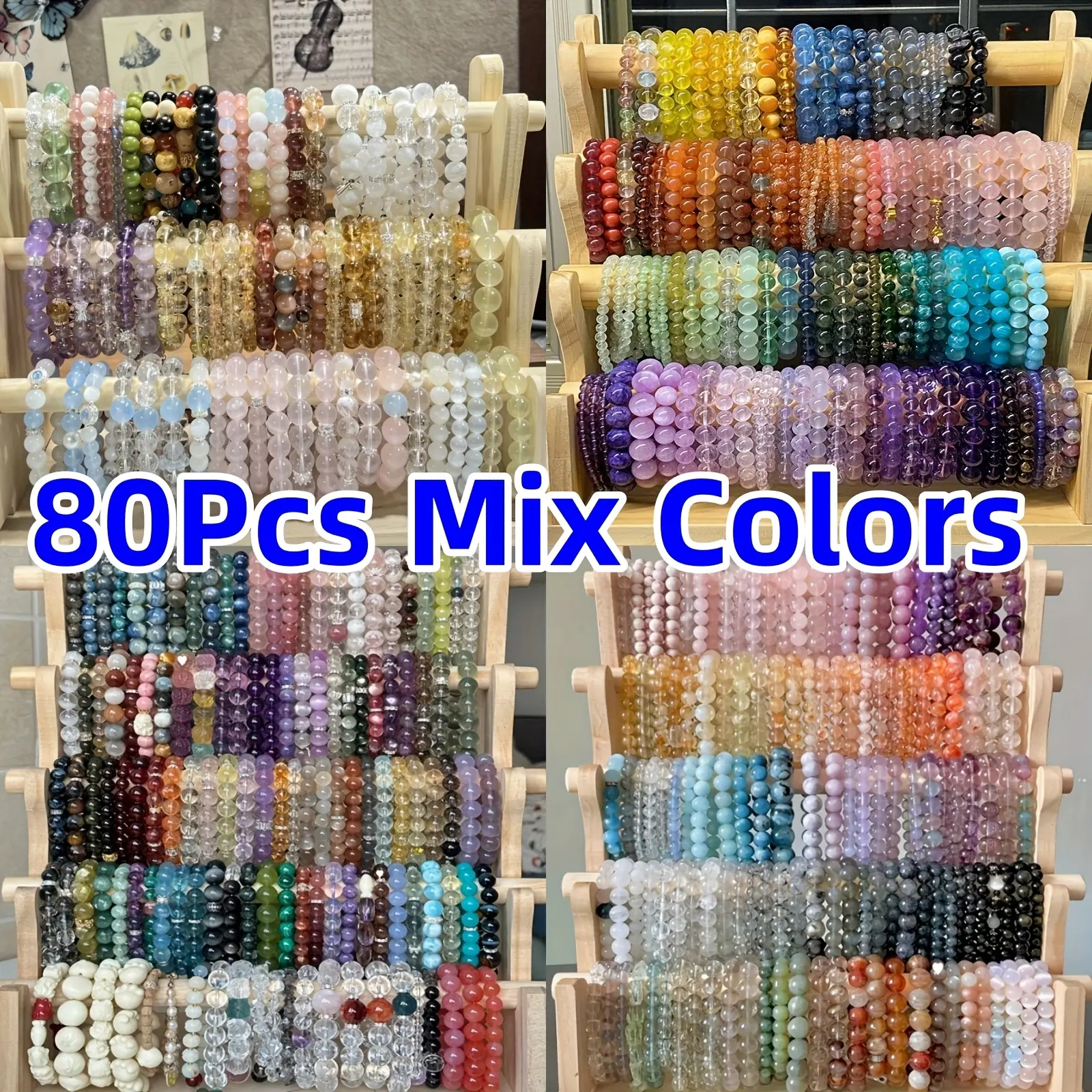 Set of 80pcs Vibrant 8Mm Elastic Bracelets Made of Glass Beads - These Multi-Colored Beads Are Perfect for Everyday Use, Celebrations, And Special Occasions - a Versatile Accessory for Any Season,summerwins