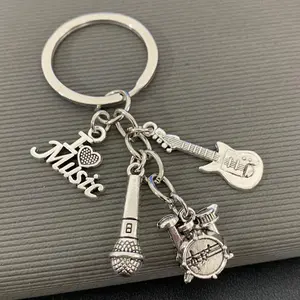 1 piece of classic music alloy keychain, jewelry decoration accessory with drum and guitar microphone