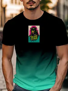 Blade Claws Cat Gradient Short Sleeve T-Shirt, American Punk Style, Skin-Friendly Breathable, Festival, Streetwear, Holiday Gift