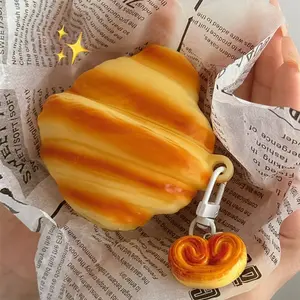 Croissant earphone case AirPods protective case suitable for Apple 1/2/3/4/Pro/Pro2, cute bread shape, anti-fall earphone case, anti-lost and anti-scratch, girly gift, Valentine's Day/birthday/anniversary gift