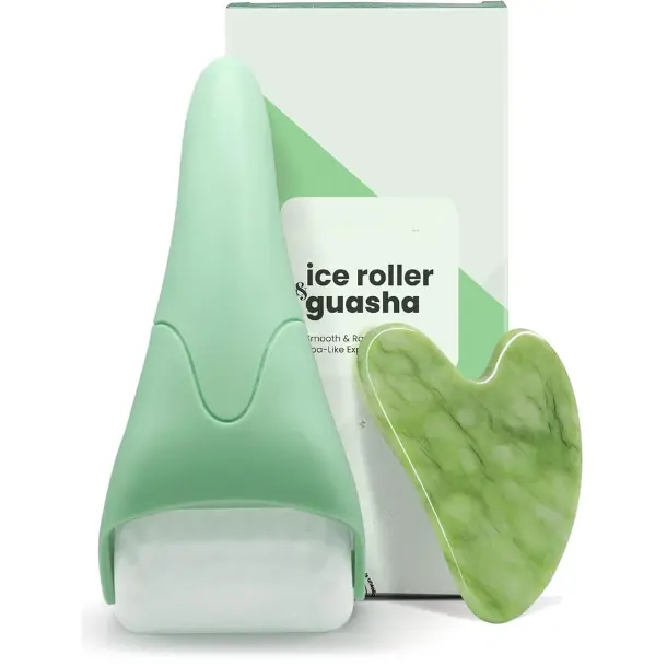 Ice Roller for Face & Gua Sha Facial Tools - Wrinkles Fine Lines Puffiness Massager Facial Skin Care Tools Self Care Gifts for Men Women (Green)