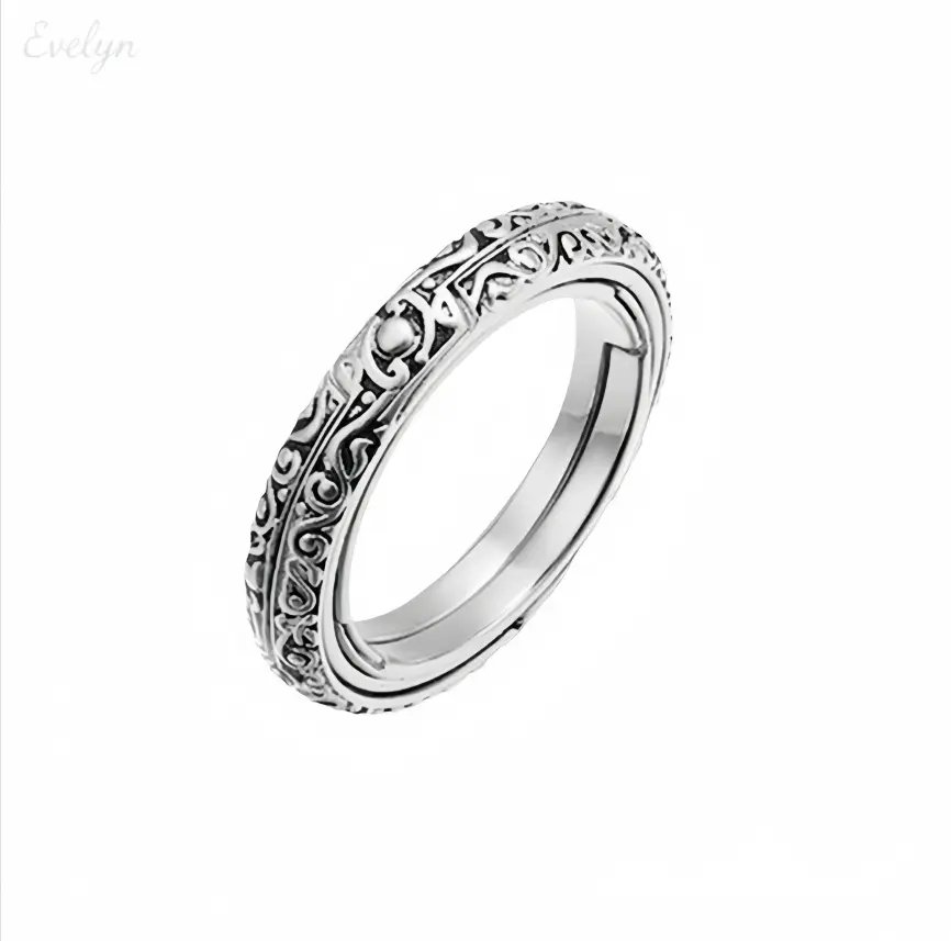 Astronomical Sphere Transformable Ring, Silver Tone Vintage Engraved Jewelry, Flip Design Pendant Ring for Couples & Gifting