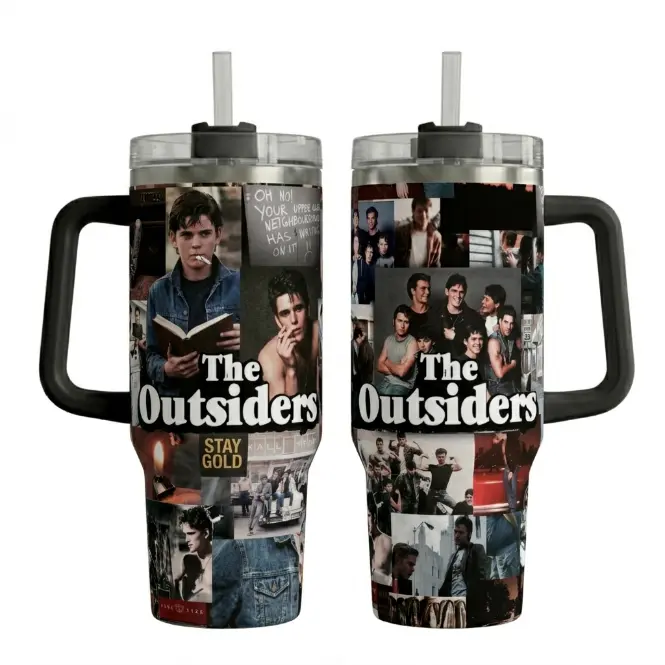 The Outsiders Movie Tumbler 40oz, Vintage Greaser Film Cup with Handle, Retro Classic Movie Fan Gift, Stainless Steel Travel Mug for Book & Film Lovers