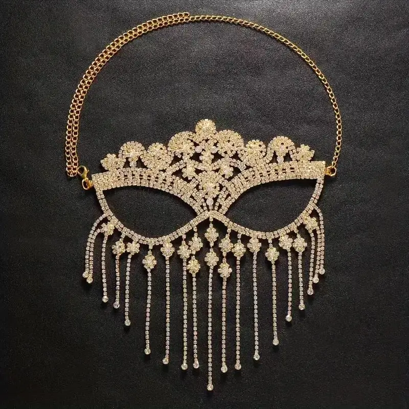 Luxury Imitation Crystal Rhinestone Fringe Mask Cosplay, Twilight Masquerade Halloween Costume, Music Festival Face Sticker, Party Accessory, Party Supplies, Masquerade Masks