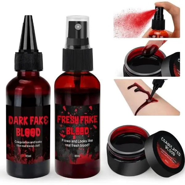 Halloween Fake Blood Kit 3PCS, Washable SFX Fake Blood Spray, Dripping Blood Gel & Coagulated Blood for Zombie, Vampire, Horror Makeup Cosplay
