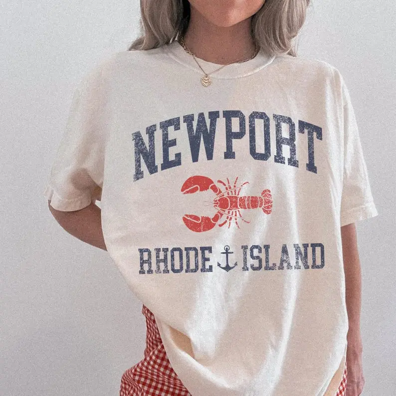 Comfort Colors Retro Newport Rhode Island TShirt Fisherman Aesthetic Coastal Granddaughter T-Shirt Beachy Summer TShirts Trendy Lobster Tee