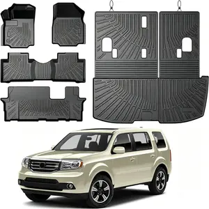 Canvcle Pilot Floor Mats - Car Mats for Honda Pilot 2009-2015, All Weather Full Set Cargo Liner with Backrest Mat for Car Accessories, Heavy Duty Waterproof, Black
