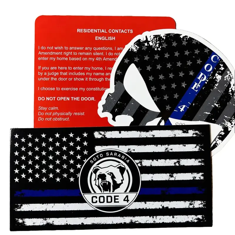 Sgto Sarabia Thin Blue Line Code 4 Decal Bundle – Waterproof Police Support Flag Stickers with Skull Decal & Free Red Card