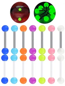 Fashionable Luminous Ball Tongue Nail Ring Set, Barbell Glow Piercing Tongue Stud, Stainless Steel UV Flexible Bar Nipple Ring, Tongue Piercing Jewelry Set, Side Labret Jewelry, Septum Ring