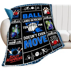 Bowling Ball Throw Blanket, Bowling Gifts Blanket for Men Bowlers, Sports Ball Stuff Fleece Cozy Flannel Plush Lightweight Blankets for Kids Teens Women Girls Boys 40"X50"