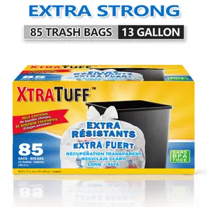 85-Count 13 Gal Expandable Heavy-Duty Plastic Trash Pack, Odorless Leak-Proof Multipurpose Disposable Trash Bags, 1-Box Sanitary Stockup Waste Solution for Kitchen, Outdoor Use