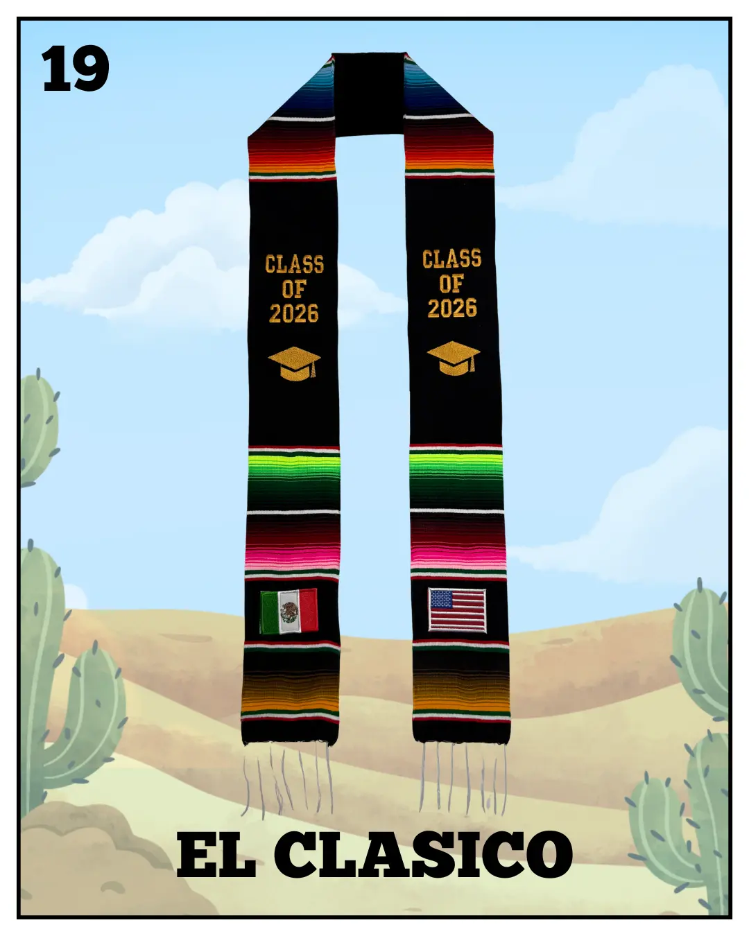 El Clasico 2026 Mex and USA Flag Graduation Stole