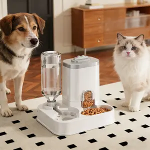 Cat Water Dispenser with Integrated Food Basin, Automatic Water Bowl, No Batteries Needed, Modern White Design for Easy Cleaning & Hydration - Suitable for small dogs, Durable Pet Hydration Solution, Sturdy Construction