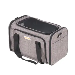 Comfortable Cat Carrier with Wheels - Stylish Rolling Pet Bag for Small Pets Up to 25 lbs, Grey with Convenient Folding Bowl Included