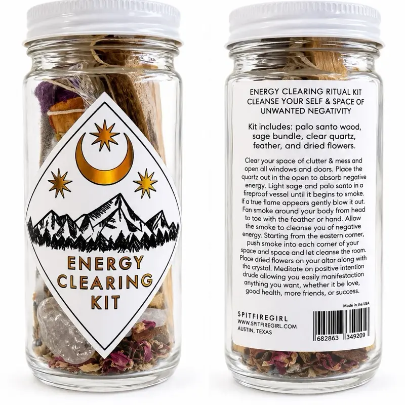 Spiritual Energy Cleansing Kit - Plant-Derived Essential Oils Included, Tool for Personal Energy Clearing Needs