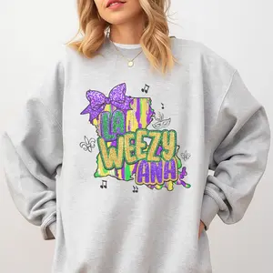 Mardi Gras - La Weezy Ana Sweatshirt - Ash Grey - Unisex Jersey Sublimation Design Vintage Style Comfortable Everyday Wear