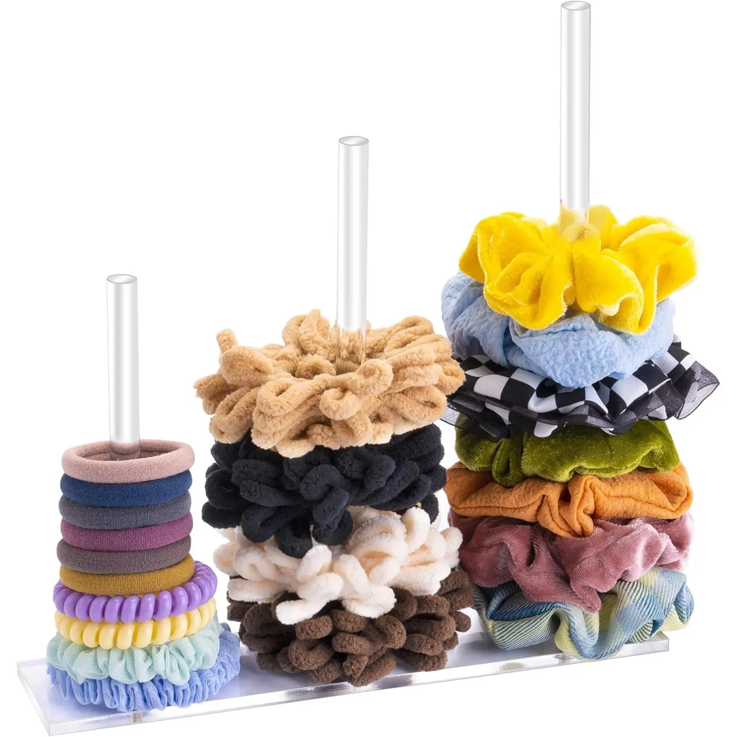 3-Tiers Acrylic Scrunchie Holder Stand, Clear Hair Tie Organizer Storage for Women Teen Girls Gifts Scrunchy Hair Accessories Organizer