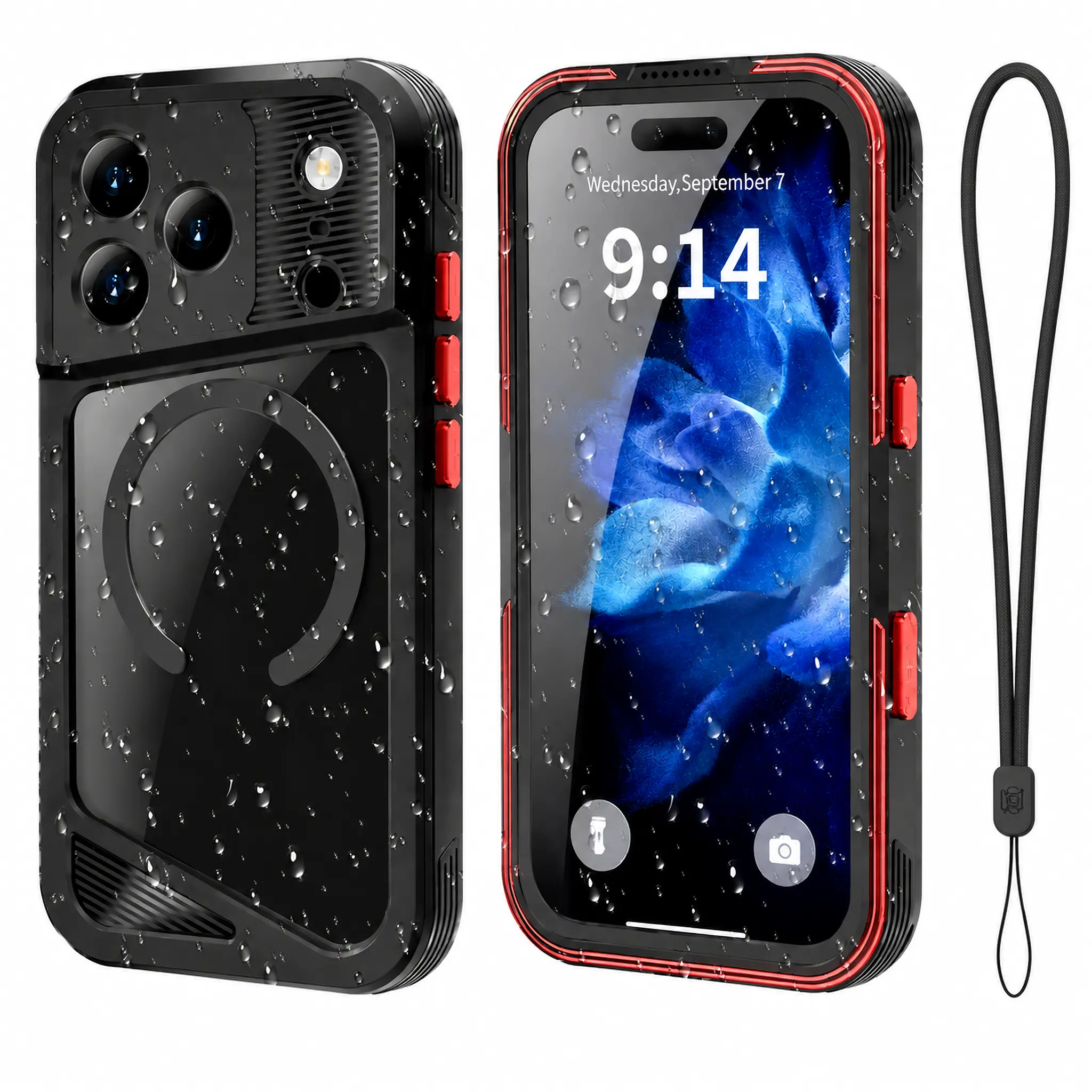 IP68 Waterproof Magnetic Phone Case for iPhone 18/17/16/15/14/13 Pro Max & Air, 4-in-1 Heavy-Duty Rugged Case with Built-In PET Screen Protector, 2M Underwater, Dustproof Shockproof Snowproof, Aluminium Alloy Frame, Lanyard for Swimming device case