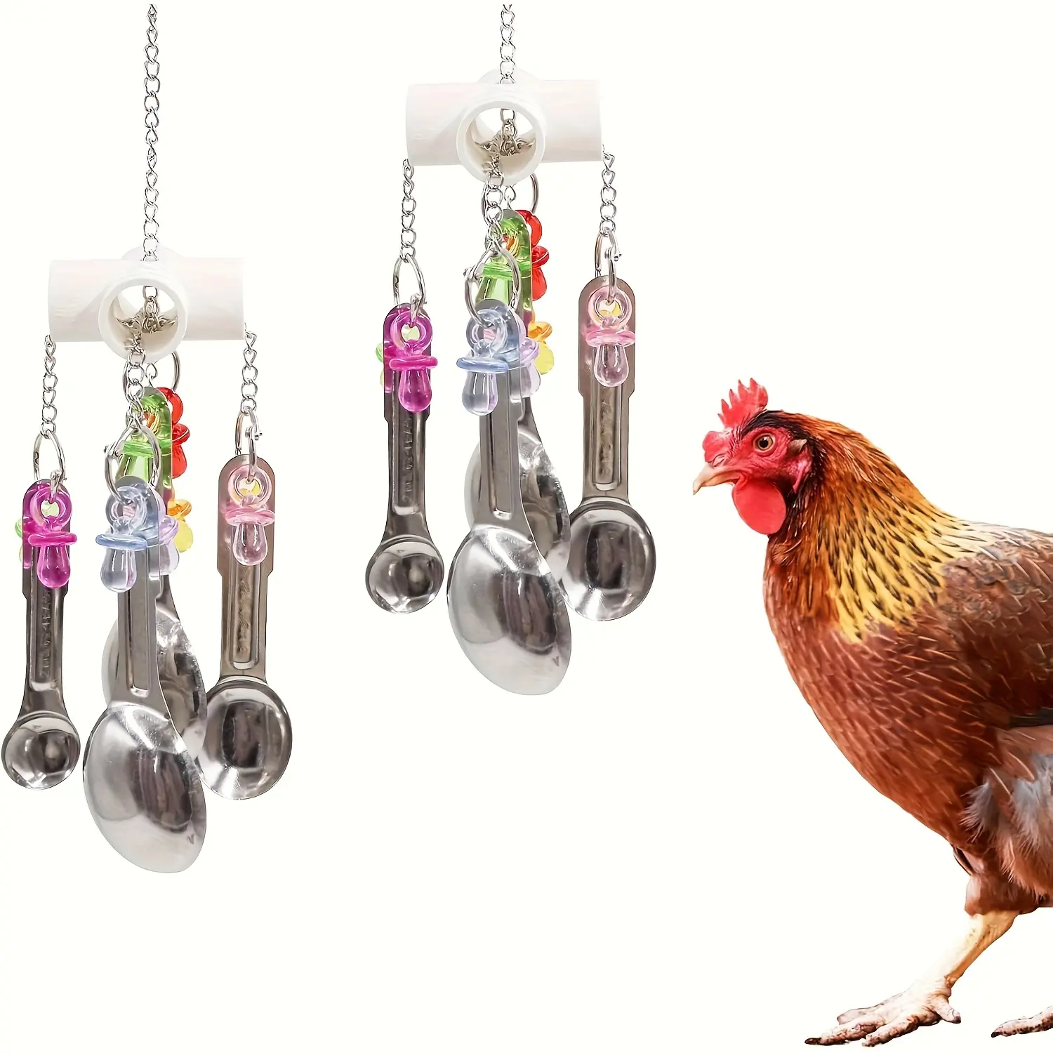 2 pack chicken rich toys with colorful decorations and shiny bells, chicken coop accessories chicken toys, chicken pecking game toys, chicken coop accessories, chickens, chickens, ducks, geese (accessories color random)
