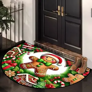 Christmas-themed doormats, decorated with gingerbread man patterns, semi-circular doormats, entrance area rugs, snowflake checkered design, perfect for entryways, kitchens, living rooms, bathrooms, outdoor porches, Christmas decorations, Christmas gifts.
