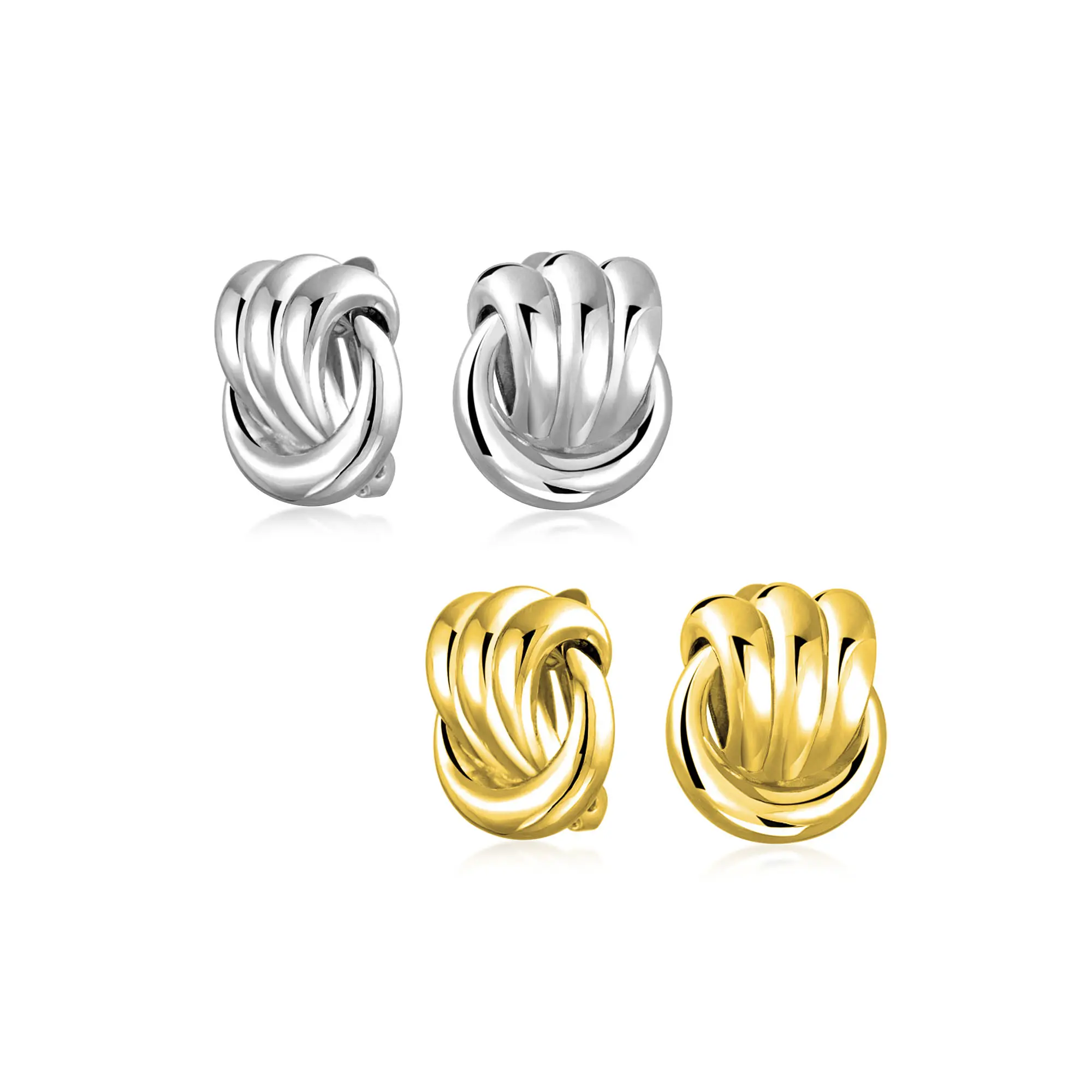 Timeless Rope Cable Knocker Knot Clip On Earrings Non Pierced Ears Gold Plated Rhodium (Set of 2)