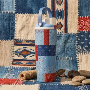 Owala FreeSip Sway 30oz Triple-Wall Ergonomic Gym Jug, Limited Edition Common Threads Color Drop Artisanal Woven Textile Pattern Mosaic Stainless Steel Sports Flask