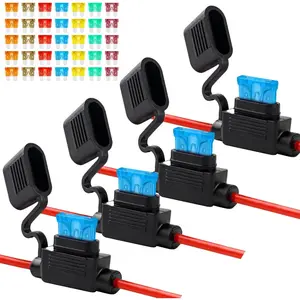 4 Pack 12AWG Inline Fuse Holder, Waterproof Fuse Holder With 35 PCS Standard Fuses (5 of Each: 5A, 7.5A, 10A, 15A, 20A, 30A, 40A), Upgraded In Line Fuses Holders 12v For Marine,Auto