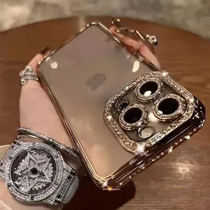 Transparent Diamond-Studded Slim Phone Case for iPhone 17 Pro Max 17Air/16 Series, Elegant Electroplated Design with Lens Protection, Women's Protective Cover