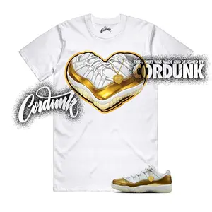 AJ11 White and Metallic Gold Matching T Shirt, HEART Graphic Shirt, 90s Hip Hop Tee, Gift For Women and Man, Unisex T-Shirt, Sneaker Head Gift