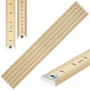 5 Pcs Heavy Duty 36 Inches Natural Wood Yardstick Ruler, 1/4-inch Thick Meter Stick with Hang Hole and Metal Tips Ends for Clothing Measuring Home Office