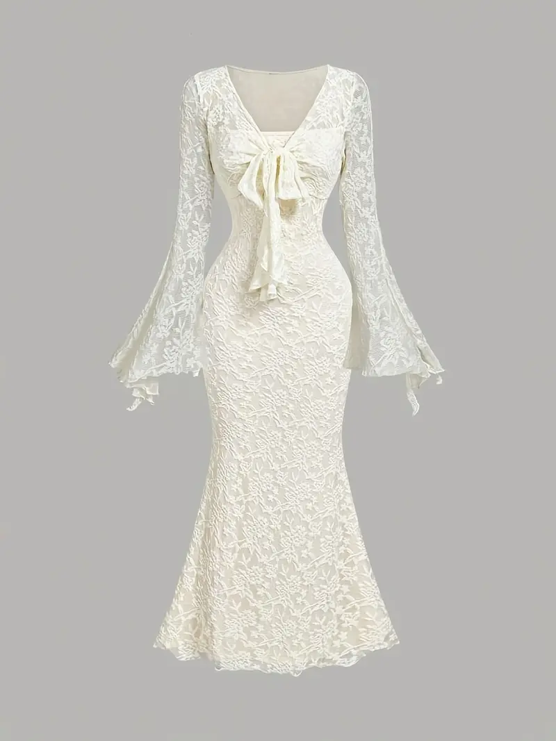 priv flounce hem long sleeve dress - TikTok Shop
