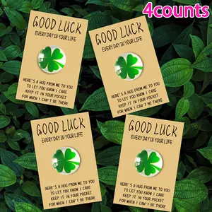 Glass Four-Leaf Clover Hug Cards Set, Mini Transparent Glass Lucky Charm, Inspirational Gift for Friends & Family, Birthday Graduation Present