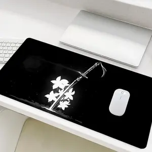 Katana Pattern Mouse Pad, Large Gaming Mouse Pad, Office Desk Accessories, Non-slip Rubber Base Stitched Edge Desk Pad for Laptop Desktop, Anime Mousepad, Gaming Items, Universal Mouse Pad