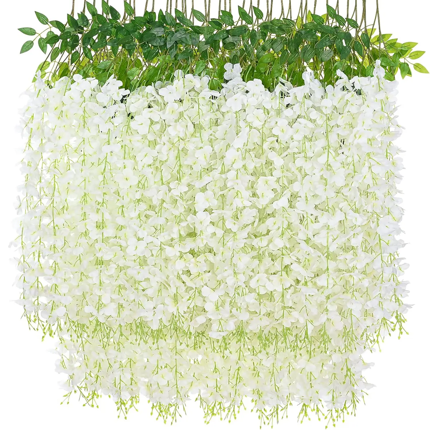 36PCS Wisteria Hanging Flowers,Fake Hanging Flowers,Wisteria artificiales Garland for Home Wedding Arch Floral Party Garden Ceremony Outdoor Decor,3.6 feet Long(White)