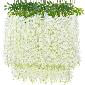 36PCS Wisteria Hanging Flowers,Fake Hanging Flowers,Wisteria artificiales Garland for Home Wedding Arch Floral Party Garden Ceremony Outdoor Decor,3.6 feet Long(White)
