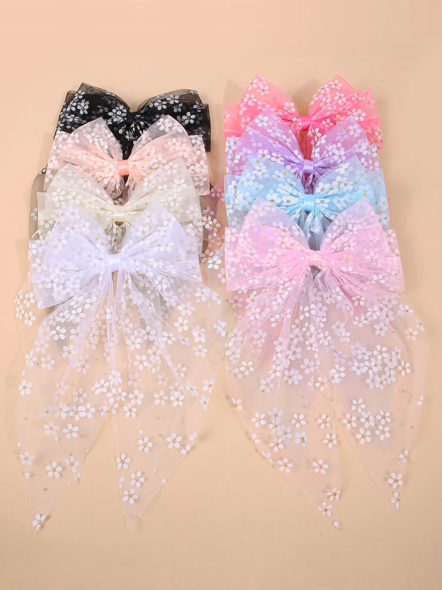 Random Color Glitter Tulle Bowknot Design Alligator Flower Hair Clips, Super Cute Clips, Cute Hair Accessories for Women & Girls, Minimalist Headwear Suitable for Thick Hair