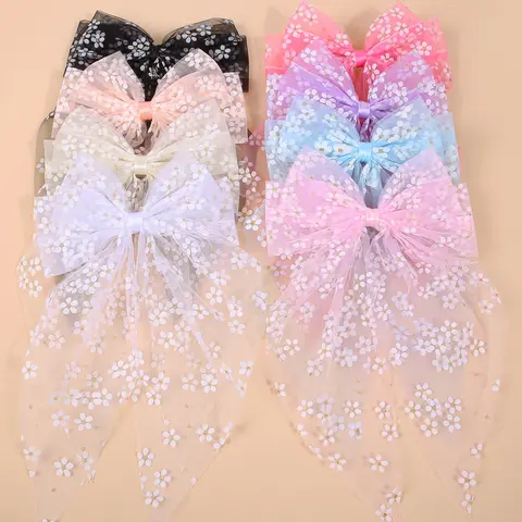 Random Color Glitter Tulle Bowknot Design Alligator Flower Hair Clips, Super Cute Clips, Cute Floral Hair Accessories for Women & Girls, Minimalist Headwear Suitable for Thick Hair