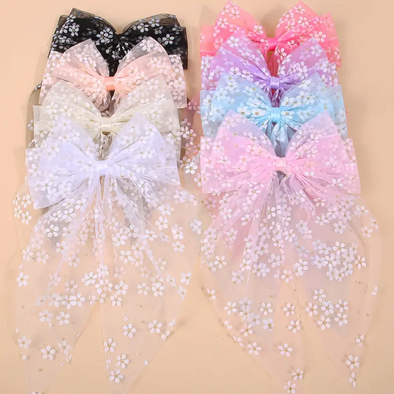 Random Color Glitter Tulle Bowknot Design Alligator Flower Hair Clips, Super Cute Clips, Cute Floral Hair Accessories for Women & Girls, Minimalist Headwear Suitable for Thick Hair