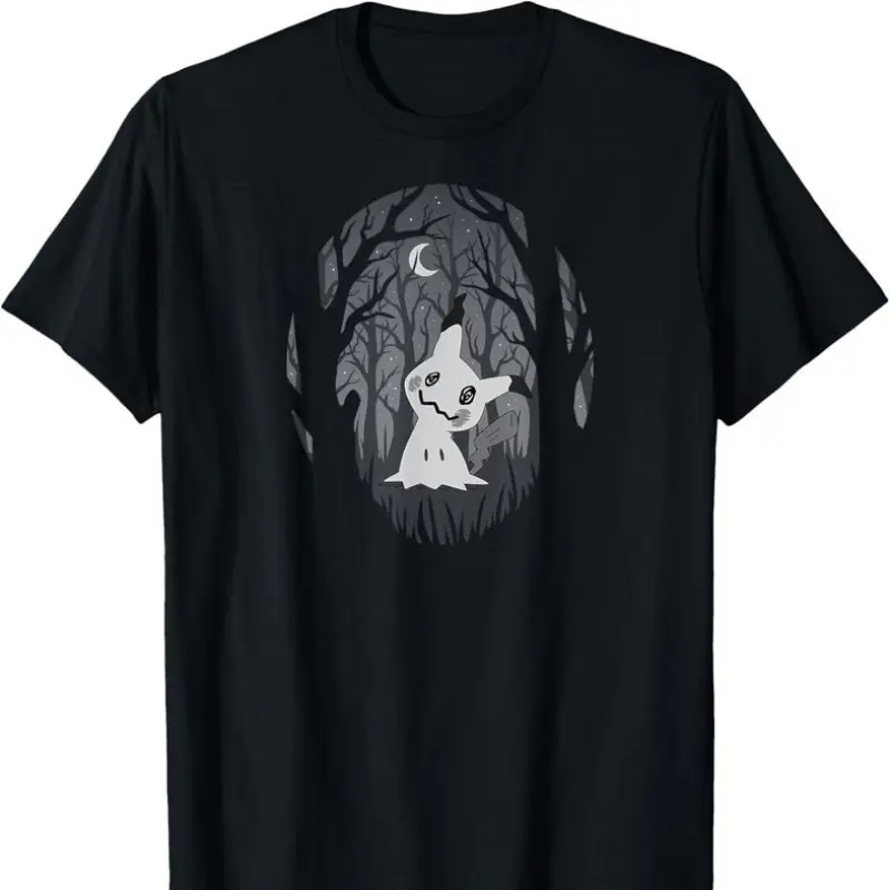 Men's 100% Cotton Short-Sleeve Vintage Casual T-Shirt - Distressed Mimikyu Ghost Fairy Graphic, Golf Gift, Round Neck, Preppy, Athletic, Streetwear, Casual Fit, Playful Vibe, Fitted Cut, Graphic Print