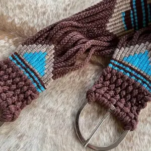 30” Wool String Horse Girth Cinch for Western Saddle Teal Aztec Design