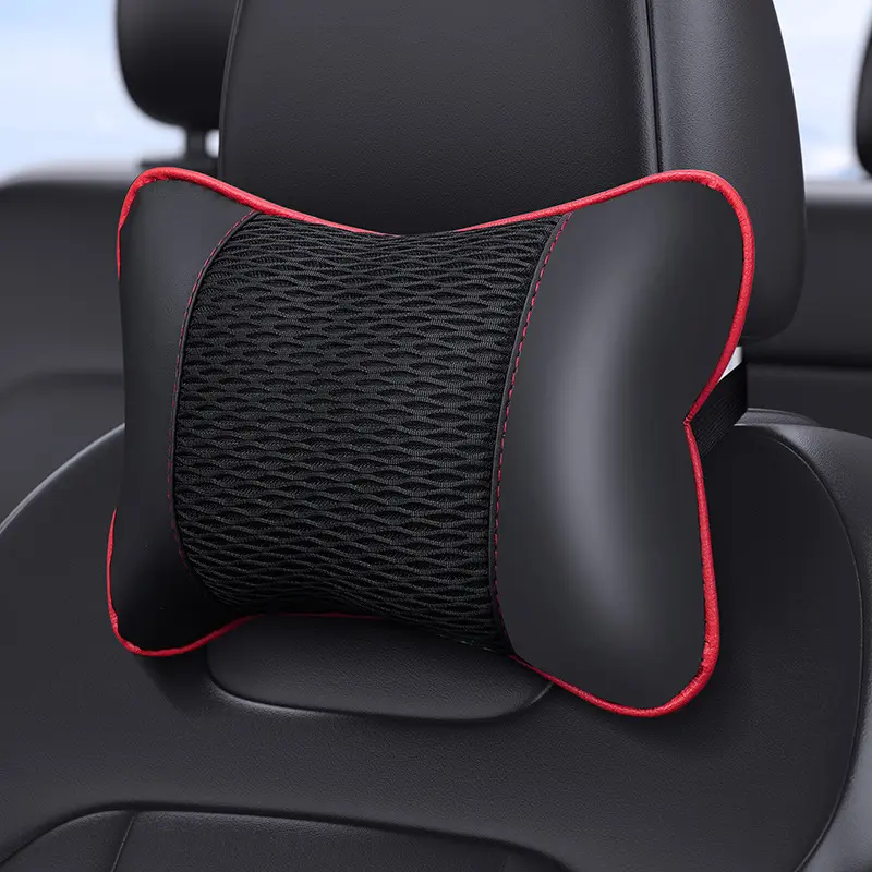 Universal Car Headrests PU Leather Mesh Breathable Neck Pillows, Soft Comfortable Seat Rest Cushions, Removable Headrest Automotive Auto Interior Accessories Decorations