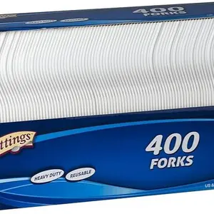 [400 Count] Settings Plastic White Forks, Practical Disposable Cutlery, Great for Thanksgiving Home, Office, School, Party, Picnics, Restaurant, Take-Out Fast Food, Outdoor Events, Or Every Day Use, Box Decor