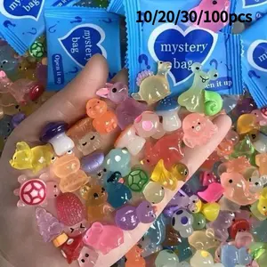 Mini Glow in The Dark Animal Resin Models(Random Color), Resin Animal Sculptures,10pc/100pc Surprise Mystery Bag for Dollhouse Decor,Fairy Garden Decor,Birthday Party Gift, DIY Crafts,Ornaments Desktop Statue Decoration Lightweight Luminous Glossy