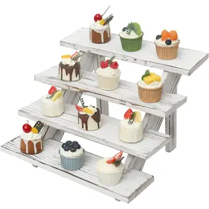 Wooden Rustic Cupcake Stand for 24 Cupcakes, Stepped  Display Stand for Weddings, Tiered Party Table Display Riser for  , Dessert, Cookie, Decor, Craft Show, White