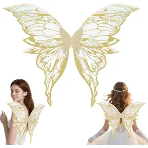 Fairy Wings for Adult, Shiny Transparent Angel Wings, Butterfly Wings for Women Girls, Halloween Costume Accessory